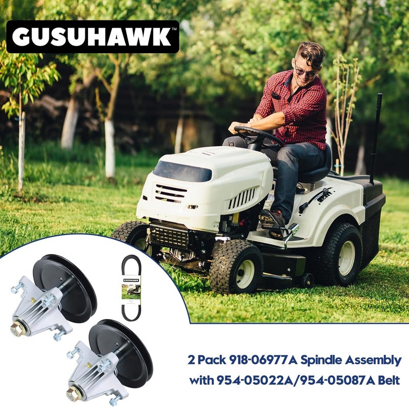 GUSUHAWK 2 Pack 918-06977A Spindle Assembly with 954-05022A V-Belt Replaces 918-06977 for Cub Cadet XT1-LT46 Efi Fab, XT1-LT46 Kh, XT2-LT46 Efi Fab, XT2-LX46 Fab, Craftsman T8200 Lawn Tractors - Image 2